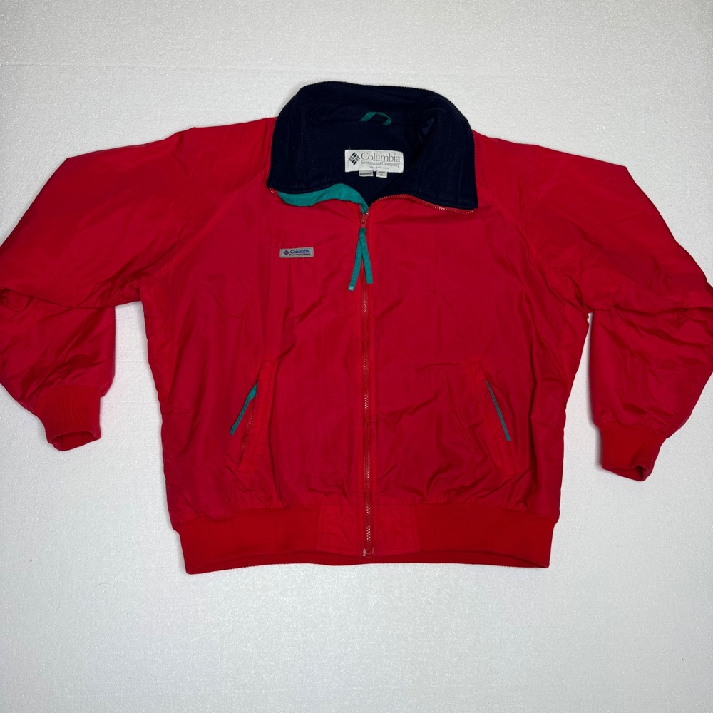 Vintage Columbia Sportswear Company Men's‎ Red Nylon Full Zip Bomber Jacket XL
